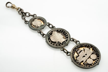 Large Antique US Silver Coin Cut Out Triple Watch Fob