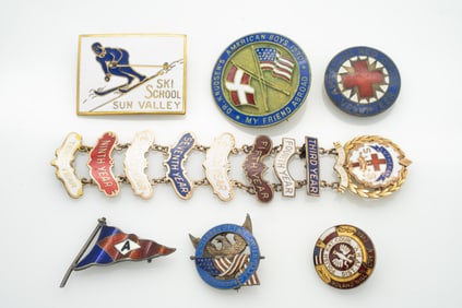 Group of 7 Vintage Enamel Pins incl Ski School Pin