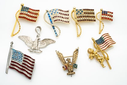 Lot of 8 United States Brooches incl Sterling Silver Eagle Pendant