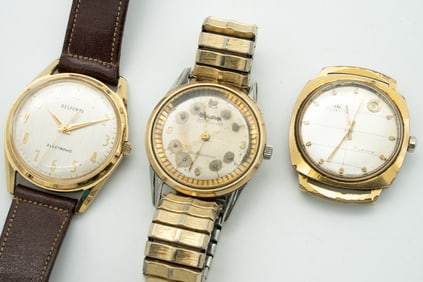 Lot of 3 Vintage Men's Wristwatches, Belforte, Fortis, Bulova