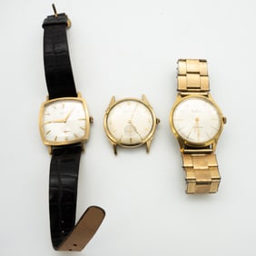 Lot of 3 Vintage Men's Wristwatches, Gruen, Aggisy, Bulova