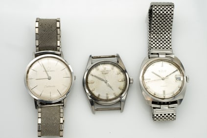Lot of 3 Vintage Men's Wristwatches, Longines, Eterna-Matic, LeJour