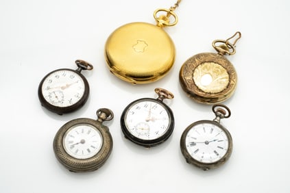 Lot of 6 Pocket Watches incl Sterling Silver