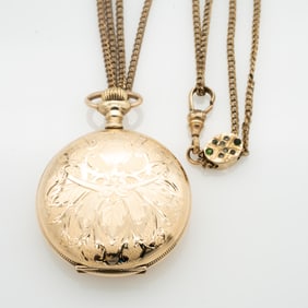Antique Gold GF Zenith Pendant Pocket Watch & Chain, Running