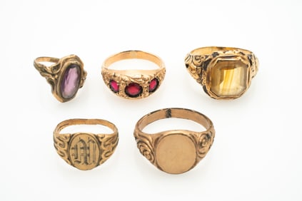 Lot of 5 Antique Gold GF Rings