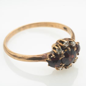 Antique 10k Gold, Diamond, and Garnet Ring