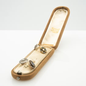Attributed to Marcus & Co, Group of 4, 14k Gold, Diamond, Enamel, and Sapphire Stickpins