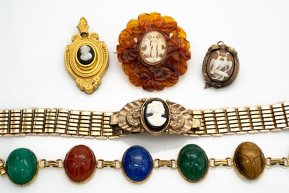 Lot of Antique Jewelry, Gold GF, Cameos