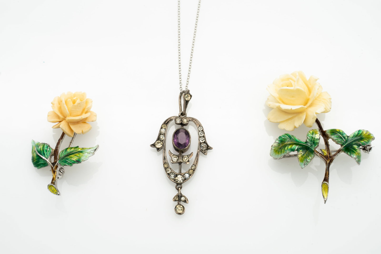 Vintage 1930s German Sterling Silver Enamel, 10k Gold,  Rhinestone Pendant & Brooches (1 of 10)