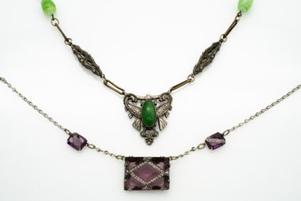 2 Antique Art Deco, Filigree Necklaces