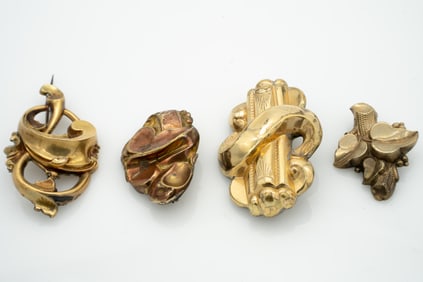 Group of 4, Antique American Civil War Era Gold GF Brooches