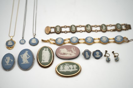 Vintage Group of Wedgwood Jasperware Jewelry Silver Gold GF