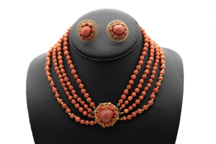 Miriam Haskell, "Coral" Necklace Earrings Suite