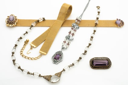Group of 5 Antique Costume Jewelry with Purple Stones