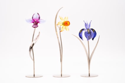 3 Swarovski Flowers, Fuchsia Rain 681542, Light Topaz 848448, Blue Violet 848449