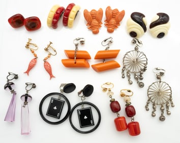 Vintage Lot of Plastic Retro Jewelry incl KJL Bee Earrings