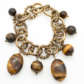 Vintage Gold GF Tiger Eye Bead Bracelet