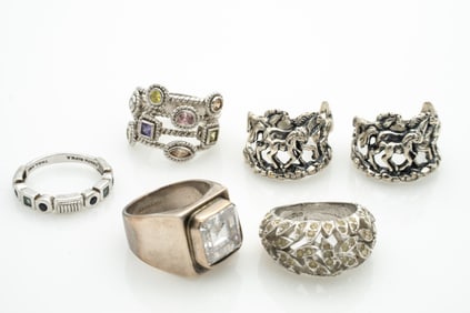 Group of Vintage Sterling Silver Rings, Ripka, ESPO, and Panetta
