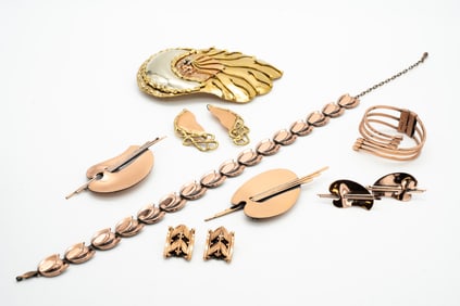 Group of 8, Copper and Brass Studio Jewelry incl Renoir
