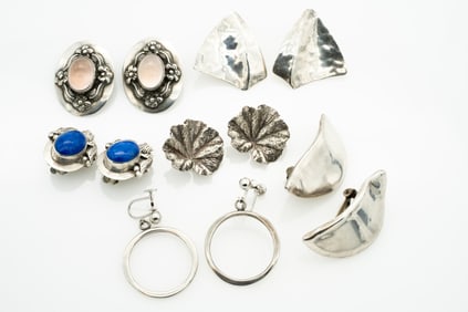 Lot of 6 Pairs of Vintage Sterling Silver and Hardstone Earrings
