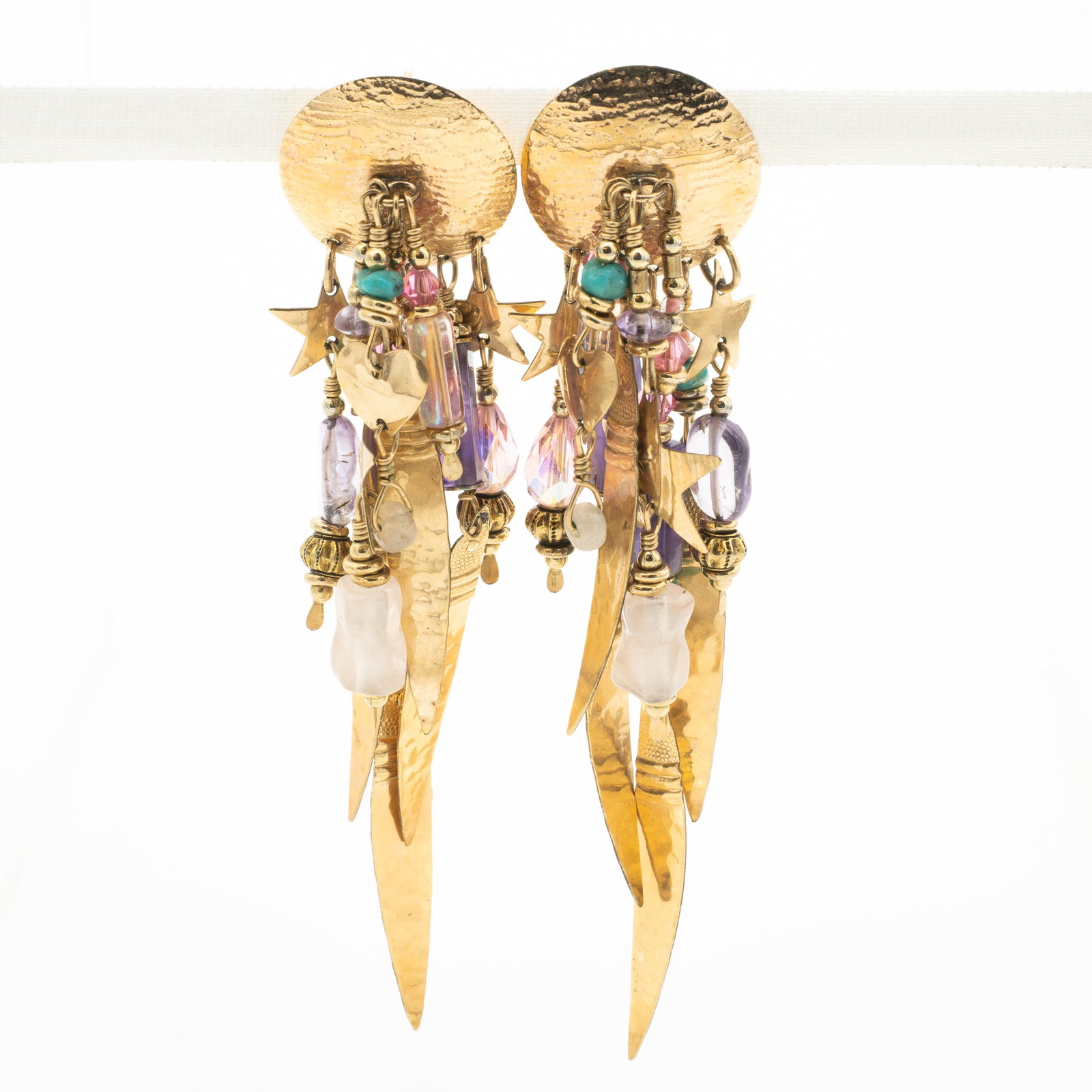 Large Signed Vintage Tabra, Amethyst, Rose Quartz, Hearts and Stars Earrings (1 of 4)