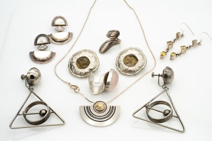Sterling Silver Studio Jewelry, Half Circle Contemporary
