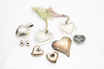Lot of 8 Sterling Silver Hearts, Brooch, Pendant, Earrings, Bookmark