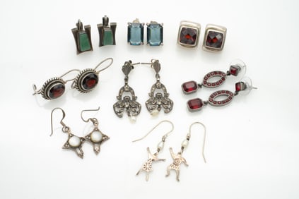 Group of 8 Pairs of Sterling Silver Earrings incl Givenchy