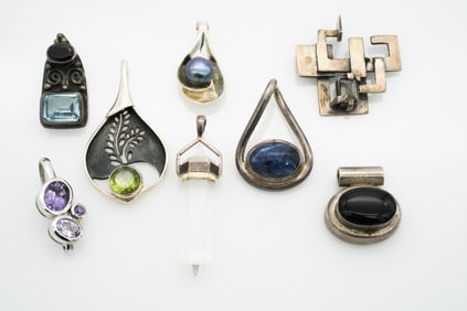 Group of 8 Sterling Silver Pendants Studio