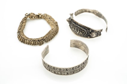 Lot of 3 Antique Bracelets, Filigree incl Middle Eastern Bracelet