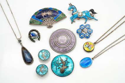 Lot of 10 pieces of Colorful Enamel Jewelry, Pendants Brooches
