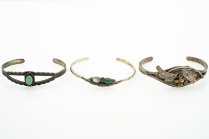 Lot of 3, Native American Navajo Sterling Silver Turquoise Bracelets Pawn