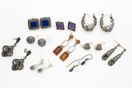 10 Pairs of Vintage Silver Earrings