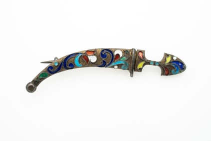 Antique Russian 84 Silver and Enamel Dagger Brooch