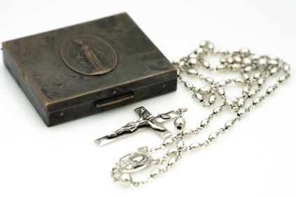 Vintage Sterling Silver Rosary Bead With Case