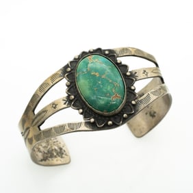 Native American Navajo Sterling Silver Turquoise Bracelet, Pawn