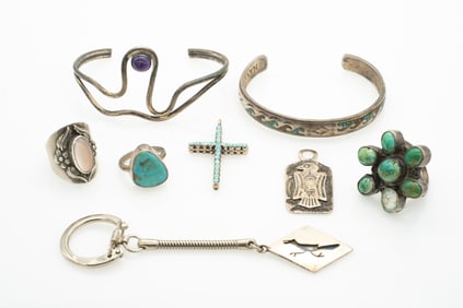 Native American Vintage Sterling Silver Turquoise lot incl JVB Jimmy Victor Begay Navajo