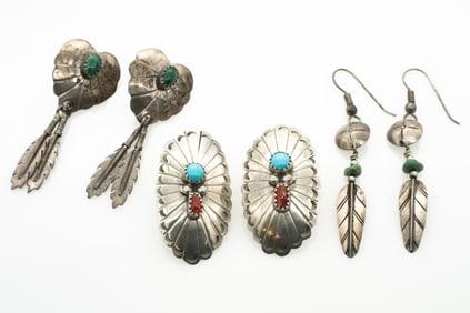 Native American Navajo Pawn Sterling Silver Turquoise Earrings