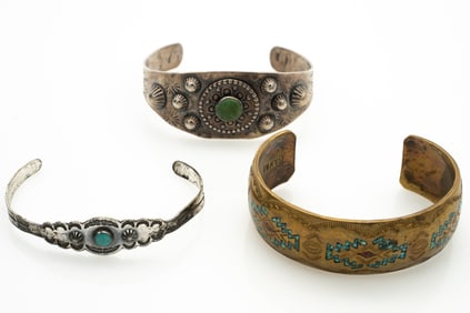 Group of 3 Native American Turquoise Cuffs incl Signed Nakai