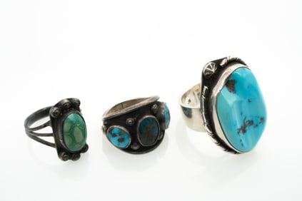 Lot of 3, Native American Navajo Sterling Silver Turquoise Rings Pawn