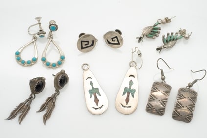 Native American Sterling Silver Turquoise Earrings incl Richard Begay
