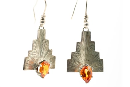 Howard Sice (Hopi/Laguna), Vintage Native American Sterling Silver Orange Gem Earrings