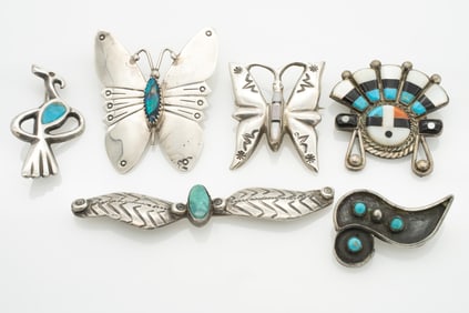 Lot of Six Native American Southwest Vintage Brooches