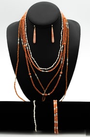 Vintage 14k Gold Coral Cultured Pearl 4 Necklaces bracelet earrings