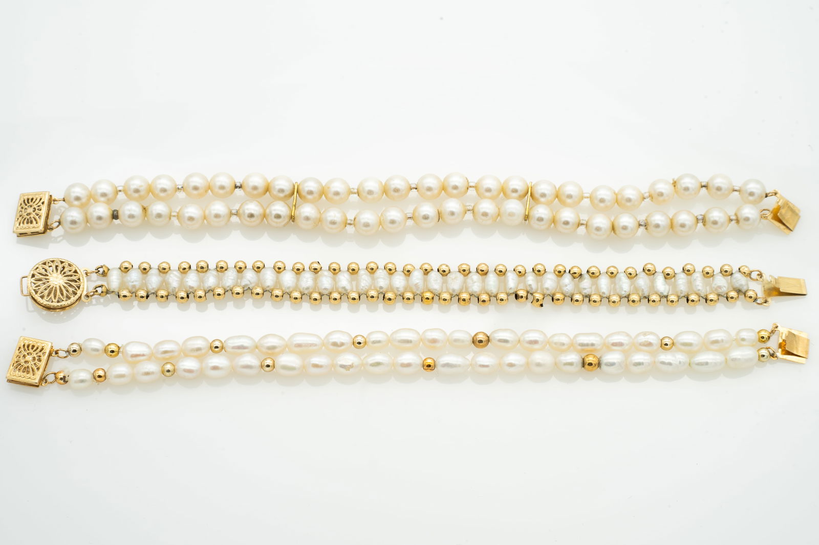 Lot of 3 Vintage 14k Gold Cultured Pearl Bracelets (1 of 6)