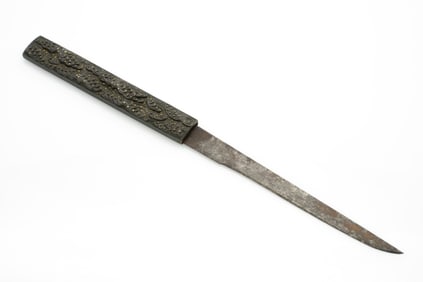 Meiji Era Antique Japanese Kogatana Utility Knife Bronze and Gold Kozuka Signed
