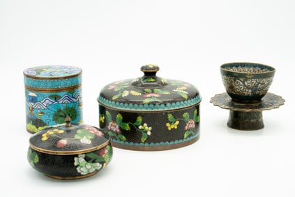 Group of 4 Cloisonne Containers incl Unique Egg Cup