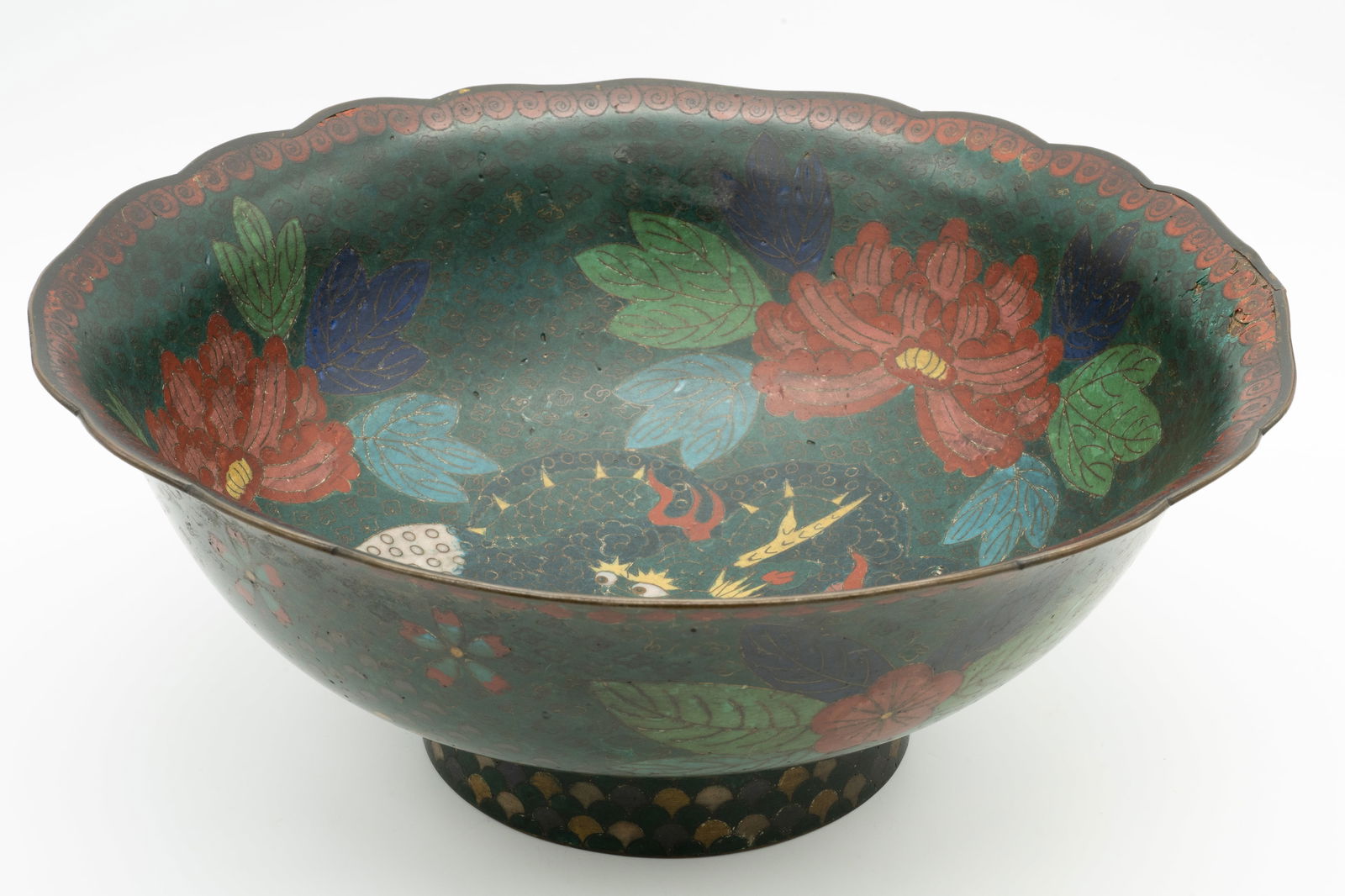 Large Cloisonne Footed Dragon Bowl (1 of 6)