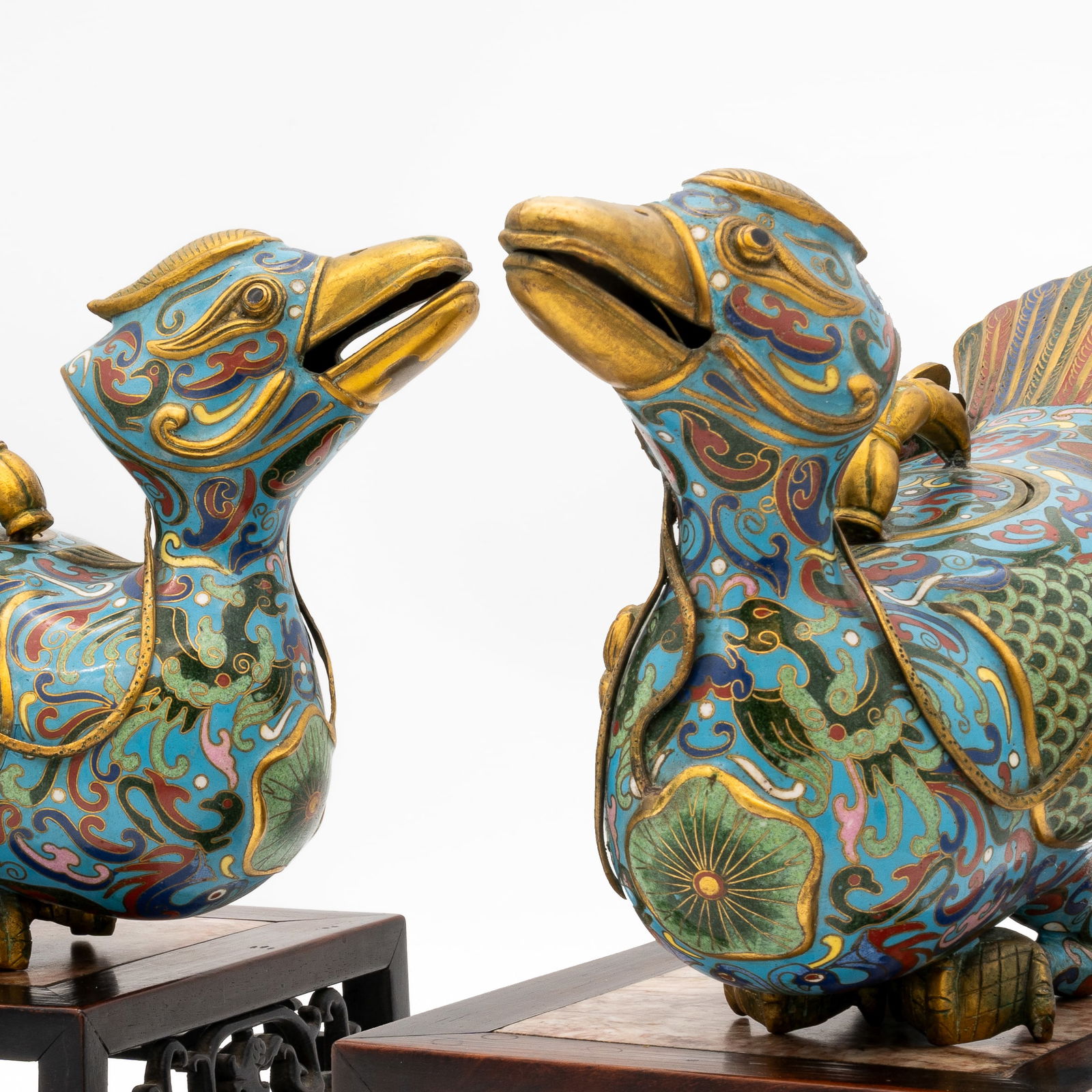 Pair of Cloisonne Ducks on Wooden Stands (1 of 13)
