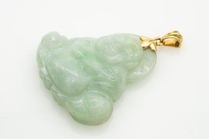 14k Gold and Carved Jadeite Buddha Pendant